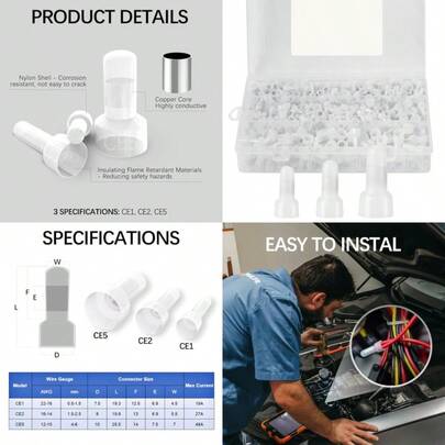 580 Pcs Connector 22-16/16-14/12-10Awg Gauge Wire Crimps Terminal Connector Nylon Wire End Caps With Copper Core Wire Connectors Kit For Electrical Equipment Car Audio