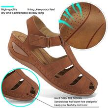 Women's Summer Platform Sandals With Closed Toe & Hollow Cut-Outs | Chunky Sole Wedge Heel For All-Day Comfort | Breathable & Supportive For Work Commutes, Office Wear, And City Travel | Stylish Walking Sandals For Everyday Use.Women's Brown Sandals.Sandalias De Mujer Verano,Women Sandals,Brown Sandals,Brown Sandals,Wedge Sandals,Brown Sandals For Women,Closed Toe Sandals. - 棕色 - 查看 3