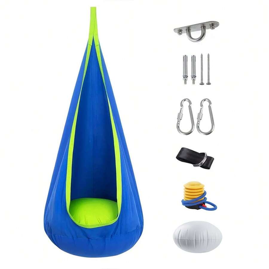 Hanging Chair Swing Hammock ,1 Count Colorful Swing Chair With Inflatable Cushion, Outdoor Camping Hanging Chair For Indoor Swing Hammock Hanging - 藍色 - 查看 1