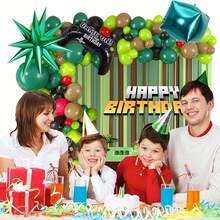 139件像素游戏主题气球拱门套装，包含游戏手柄、爆炸星星、铝箔气球盒以及深绿、浅绿、黑色、棕色和红色乳胶气球。非常适合生日派对、游戏锦标赛、户外派对、矿工像素游戏主题派对。 - 彩色 - 查看 5