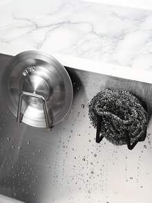 1pc Stainless Steel Sink Sponge Holder - No Drilling Required, Wall-Mounted Design, Dual Hooks, Perfect For Holding Sponges And Small Tools, Keeps Countertop Clean, Suitable For Dish Sponges, Stainless Steel Kitchen Sink Organizer - Adhesive Installation, No Drilling Sponge Holder And Drainer | Wall-Mounted Storage Hooks For Hanging Clothes And Accessories, Rust-Resistant Stainless Steel Sink Caddy - Keeps Your Kitchen Accessories Dry And Organized! - Multicolor - View 5