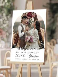优雅婚礼照片欢迎牌模板、欢迎牌、婚礼照片拼贴画、现代欢迎牌、可打印婚礼招待会海报 - 彩色 - 查看 4