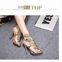 2025 Summer European And American Celebrity Style Luxury Metal Wings Decoration Leather Upper Open Toe Stiletto High Heel Sandals For Women