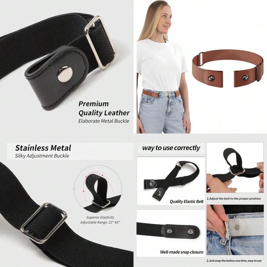 No Buckle Elastic Belt Stretch Invisible Belt For Jeans Unisex 1 Pack - màu nâu - Xem 1
