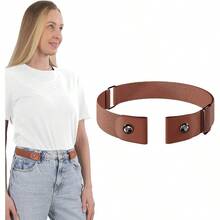 No Buckle Elastic Belt Stretch Invisible Belt For Jeans Unisex 1 Pack - màu nâu - Xem 6