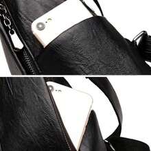 Women's Backpack Leather Waterproof Anti-Theft Luxury Bag Fashion Casual Stylish Travel Work Zipper 3 Adjustable Straps Lightweight Reinforced School College - 黑色 - 查看 5