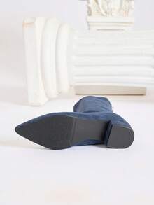 Giày bốt thời trang nữ, giày bốt cổ ngắn mũi nhọn, gót dày, kiểu dáng mới, màu đỏ đô gợi cảm - Màu xanh lam - Xem 8