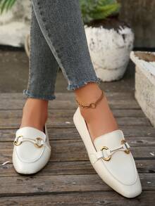 Mocasini eleganți cu decor metalic, mărime mare, fără mâneci, negri, toamnă - Bej - Vizualizare 3