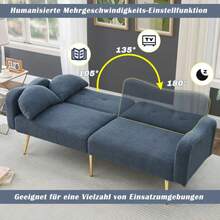 [Sleeping Function] Double Sofa Bed - Modern Two-Seater Sofa With Adjustable Backrest And Gold Metal Legs, Integrated Sleeping Function. 2-In-1 Multifunctional Furniture. - Blue-gray - View 3