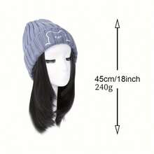 帽子假发一体女熊针织帽锁骨发秋冬韩版保暖百搭假发帽 - 彩色 - 查看 7