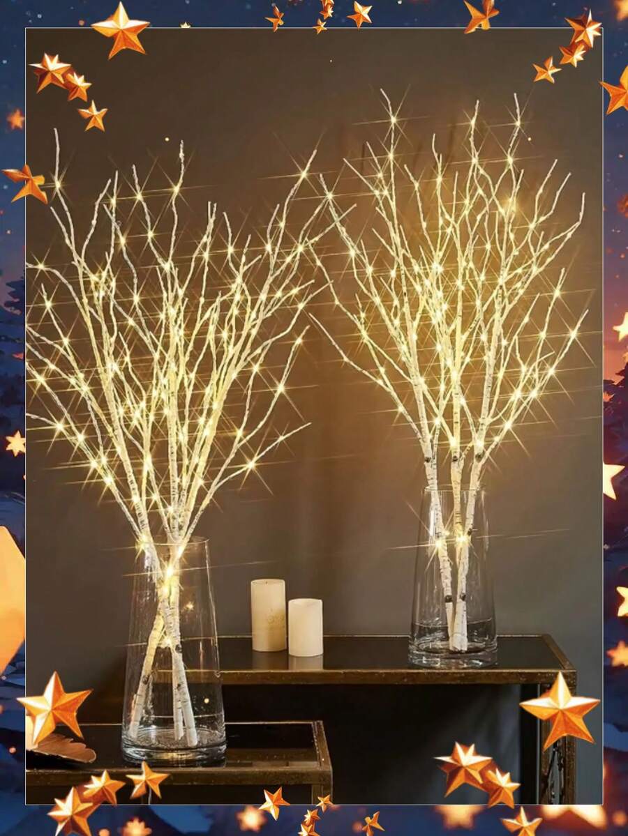 2/1件 50/20LED 夜光装饰桦树枝，电池供电人造树枝灯，适用于优雅的室内圣诞节和新年装饰，时尚家居饰品，阅读灯装饰 - 适合节日场合 - 不含电池