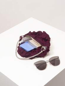 迷你手提包、伴娘包、碎花包、派对包、不对称设计包、派对配饰、优雅女士包、婚礼用品、女士礼物、圣诞包（图案随机） - 酒紅色 - 查看 7