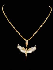 1pc Cubic Zirconia Angel Shaped Pendant & 1pc Stainless Steel Twisted Chain Necklace, Unisex Hip Hop Punk Pendant Necklace, Fashionable Vintage Jewelry, Suitable For Daily Wear Or Parties, Gift For Valentine - Yellow Gold - View 13