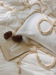 Bộ chăn ga gối đệm thêu hoa mềm mại và thoải mái 3 món, thoáng khí 100% polyester, khóa kéo bốn mùa, có thể giặt bằng máy, cỡ đôi/toàn bộ/quý bà/vua - Bộ đồ giường phòng ngủ (Không bao gồm ruột chăn) - trắng - Xem 7