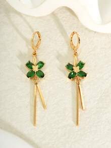 زوج من الأقراط الخضراء على الطراز الشرق أوسطي، قلادة بتصميم أربع ورقات البرسيم مطلية بالذهب عيار 18 قيراط مع شرابة، مناسبة للارتداء اليومي للنساء، الزفاف، الحفلات، السفر، المناسبات