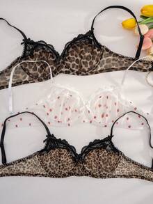 3件装女士纯色蕾丝豹纹无钢圈舒适文胸 - 彩色 - 查看 3