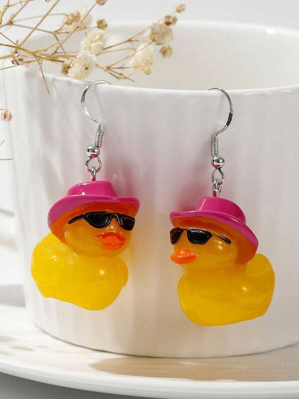 1 Pair Of Creative And Cute Cartoon Duck Earrings, Fresh And Funny Earrings, Animal Creative Pendant Earrings