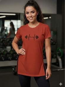 Long Line Butt Covering Top Workout Gym Mesh Fabric None Sports And Fitness - Đất nung - Xem 2