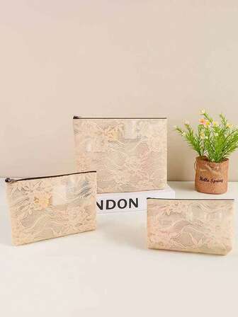 2025新款高品质蕾丝化妆刷套装，配便携式化妆包、小众护肤品收纳袋、手拿包、女士手拿包，女士礼物，圣诞礼物，女士送礼佳品