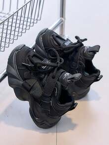 儿童时尚厚底运动鞋，新款男女童跑步鞋，幼儿、小童、大童休闲鞋 - 黑色 - 查看 5