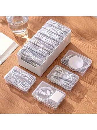 8 pièces/set (1 grande boîte blanche + 7 petites boîtes) Boîte de gestion des câbles - Organisateur de cordon de chargement de bureau avec rangement d'alimentation et de données, convient pour une utilisation au bureau, batterie externe, sac de voyage, chargeur portable, étui de chargeur, sac pour l'école et le collège, étui pour casque, sac pour câbles électroniques, organisateur de câbles pour la maison et le camping