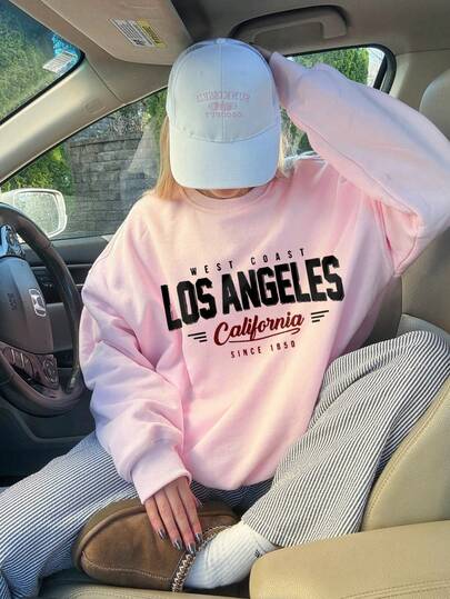 1 قطعة ملابس علوية كاجوال مطبوعة بياقة طاقم للفتيات، ملابس طالبة للخريف/الشتاء، بأكمام طويلة - سلسلة البلوزات الأساسية بياقة طاقم المناسبة لكل صاحبة موضة شابة