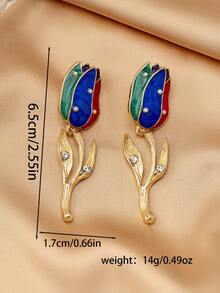 1 par de pendientes colgantes de flor de tulipán retro versátiles