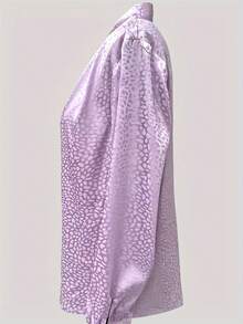 Blusa de Manga Longa com Decote em V em Cetim Jacquard, Adequada para Uso Diário e Looks de Férias - Lavanda - Visão 5