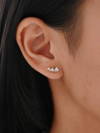 1 Pair S925 Sterling Silver 14K Gold Plated Minimalist Chic Small Stud Earrings For Women