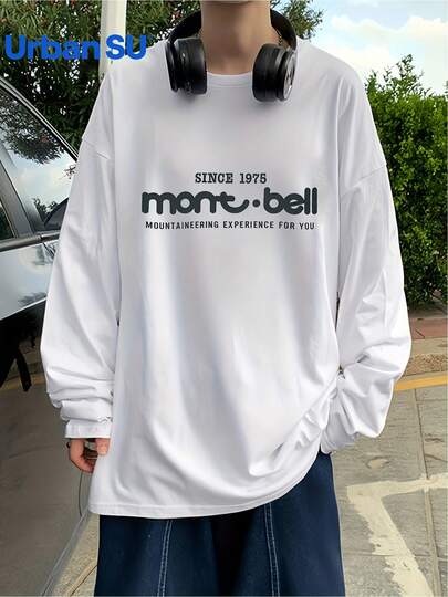 【商品名】Mont-Bell メンズ＆レディース ヴィンテージ 1975年式 マウンテン クライミング グラフィック 長袖 Tシャツ - 100% リラックスフィット Y2K レトロ アウトドア アドベンチャー シャツ、全面プリント カジュアル ラウンドネック トップス ハイキング＆カジュアルウェア用、洗濯機洗い可能 日本製デザイン (理想的