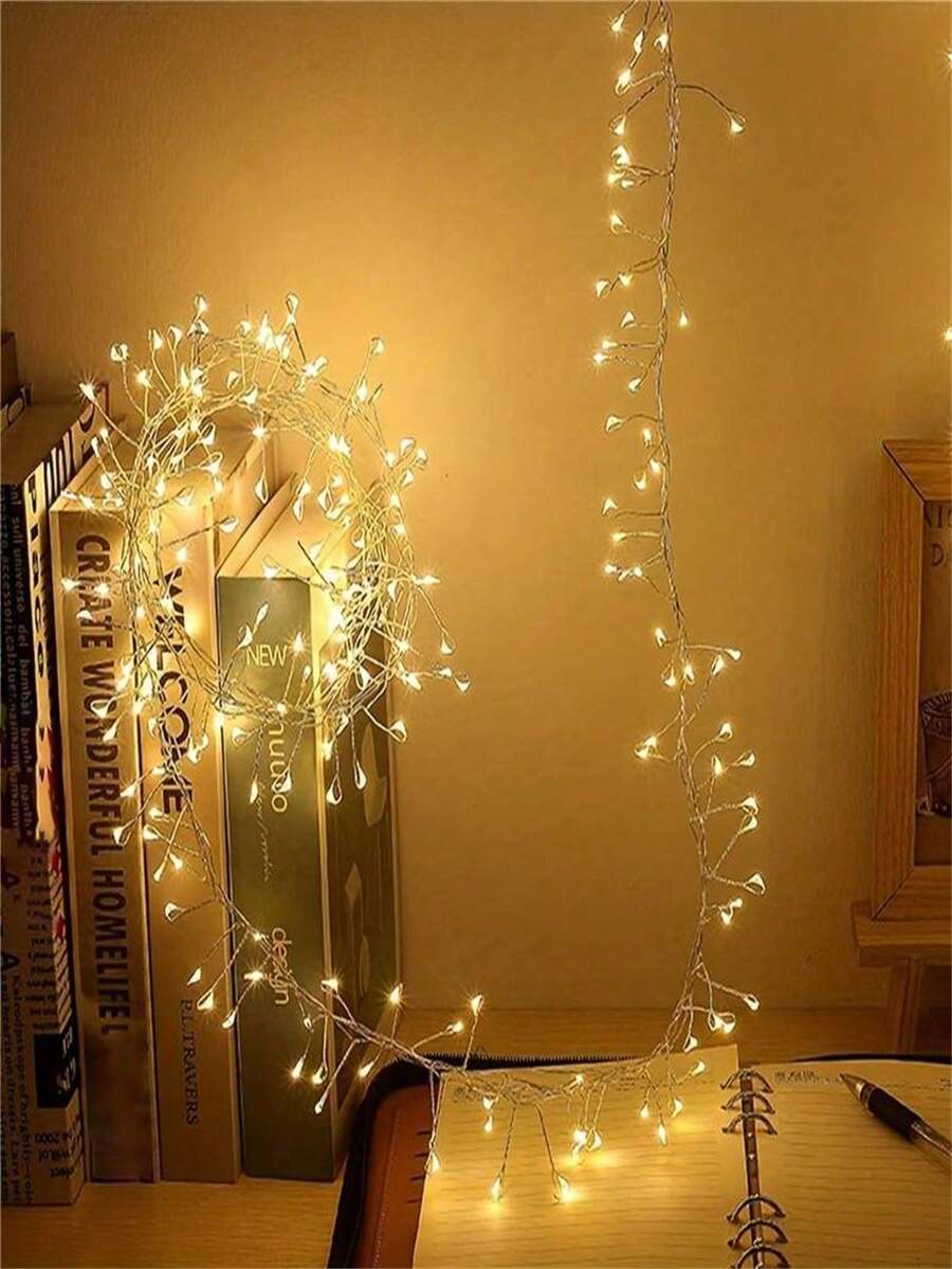 1pc USB/Solar Powered 8 Modes LED String Lights With Remote, Suitable For Indoor Bedroom, Wedding Party, Yard Decor, Warm White - Yellow - View 1