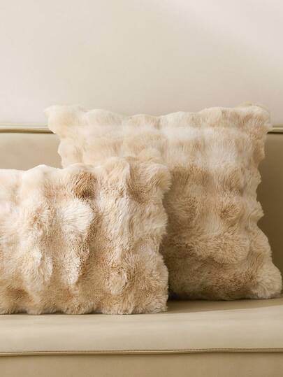 1pc Camel Tie Dye Decorative Faux Rabbit Fur Cushion Cover Without Filler, Modern Flannelette  Fuzzy Plush Throw Pillow Cover Zipper Closure For Home, For Sofa, Living Room