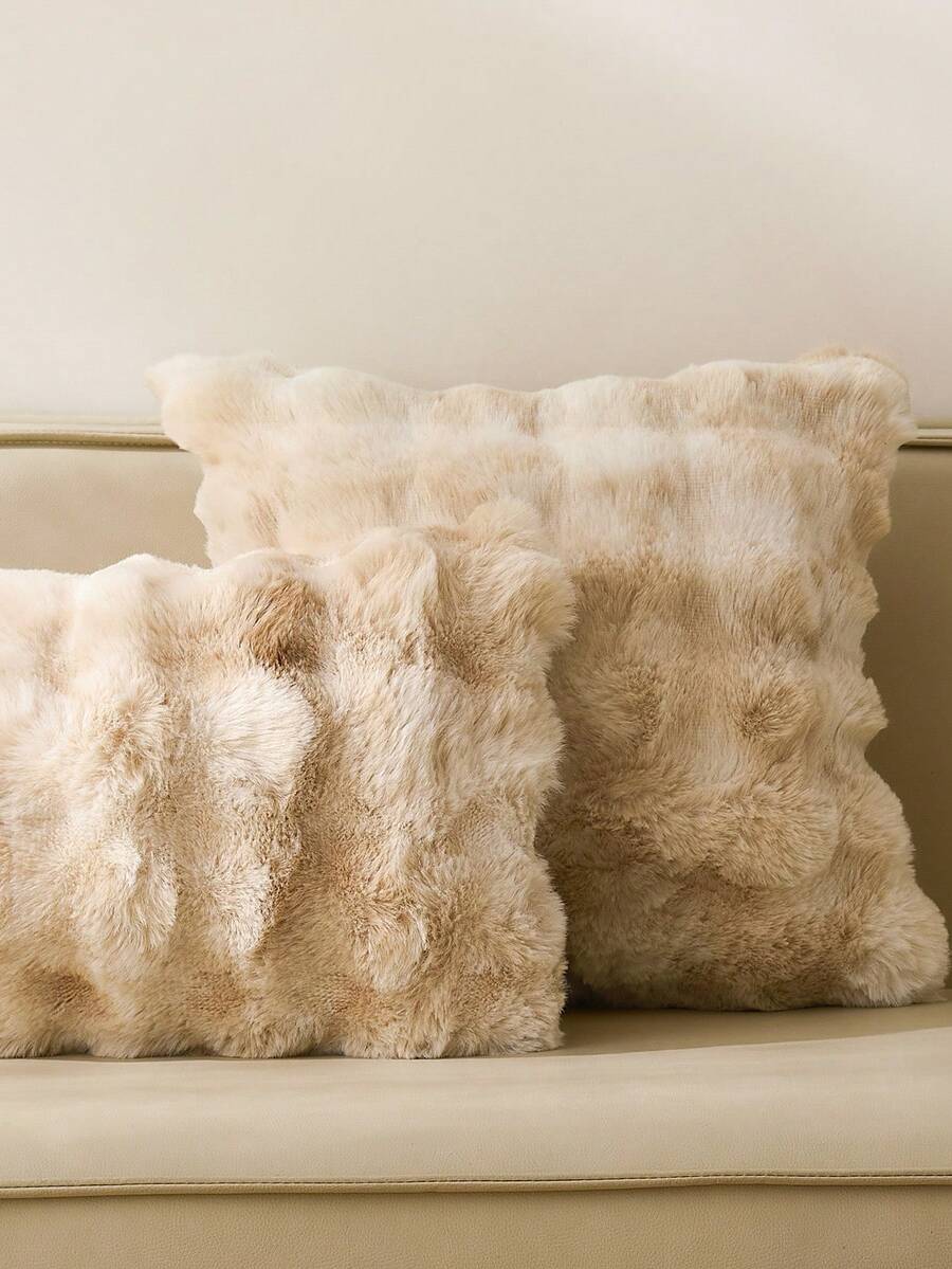 1pc Camel Tie Dye Decorative Faux Rabbit Fur Cushion Cover Without Filler, Modern Flannelette Fuzzy Plush Throw Pillow Cover Zipper Closure For Home, For Sofa, Living Room - Camel - View 1