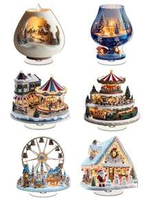 2D Scena natalizia piatta in acrilico rotante - Raffigurante Babbo Natale, pupazzo di neve e carrozza in un paesaggio invernale illuminato - Base rotante a 360°, statua da collezione durevole senza alimentazione elettrica per casa, ufficio, camino o feste - Decorazione festiva ideale perOgnissanti Halloween, con luci scintillanti e dettagli innevati - Multicolore - Visualizzare 1