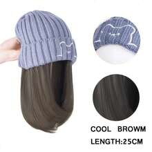 帽子假发一体女熊针织帽锁骨发秋冬韩版保暖百搭假发帽 - 彩色 - 查看 13