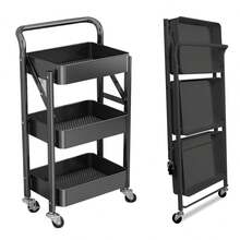 Folding Trolley Cart Shelf Storage Rack Rolling Office Wheels Metal 3/4/5 Tier - Black - View 30