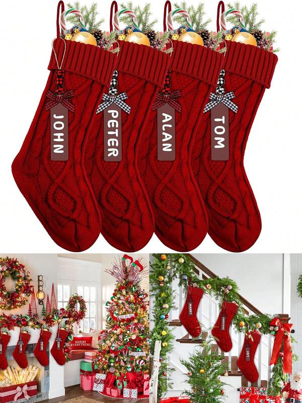 1PC 18inch Large Christmas Stockings, Personalized Cable Knitted Xmas Hanging Stocking Decorations For Holiday Christmas Party...Perfect For Fireplace Decorations, Holiday Party Decorations, Christmas Party Decorations, Home Decor, Room Decor, Or Christmas Gifts. Christmas Decorations Winter Christmas Decorations Home Christmas Gifts Christmas Decor