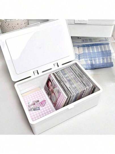 1 件 INS 白色或透明照片卡收纳盒，INS 照片卡收集盒，卡夹，偶像照片收集整理盒，开学必备，学生，收集/收纳，适用于卧室书桌，宿舍书桌，学习角，照片卡收纳，偶像卡片收集，卡片整理，开学季