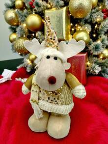 Muñeco Decorativo De Navidad  Alto , Decoración Navideña  , Muñeco De Santa Claus , Muñeco De Reno , Muñeco De Nieve , Decoración De Navidad Para Sala De Estar , Decoración Para Árbol de Navidad , Figuras De Tela Decorativos , Muñeco Decorativo  De 53cm de alto . Muñeco Con Patas Retráctil con 33 cm - Dorado D3 - Ver 3