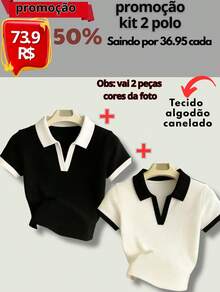Women's Polo Work T-Shirt, Short Sleeve, Cotton - Bộ đồ hai màu 2 áo polo 1 đen 1 trắng - Xem 1