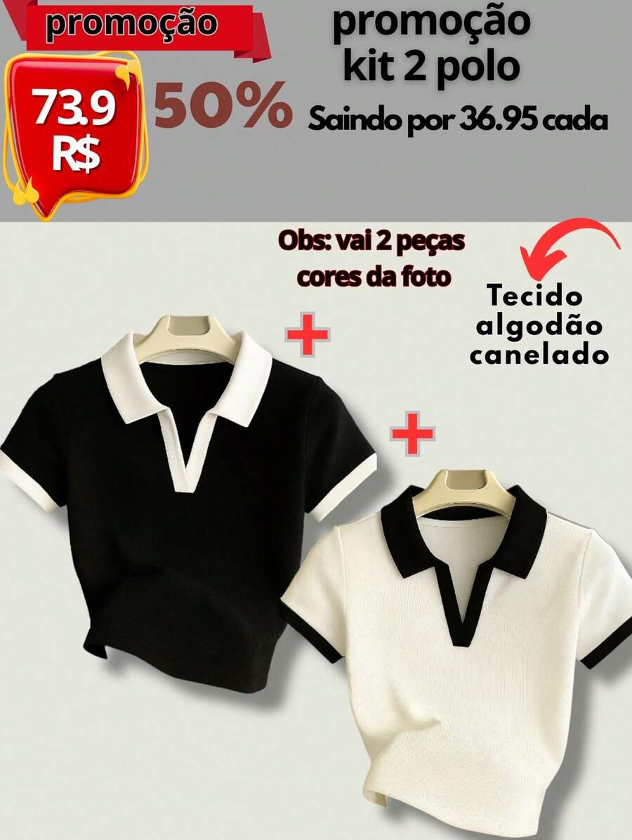 Women's Polo Work T-Shirt, Short Sleeve, Cotton - Bộ đồ hai màu 2 áo polo 1 đen 1 trắng - Xem 1