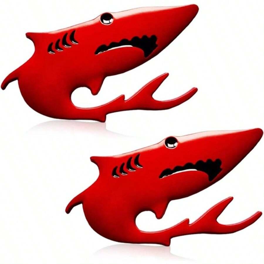 2PCS 3D Shark Metal Car Emblem Sticker Decal - 3.5*1. Cool Fish Nameplate Sticker Auto Body Badge Decal, Car Fenders Bumper Stickers SUV Motorcycle Truck Window Laptop DecorationSilver - 紅色 - 查看 1