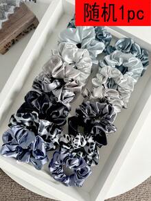 女士纯色豹纹发圈，高弹力发绳，柔软缎面发饰，休闲百搭马尾辫发饰 - 彩色 - 查看 7