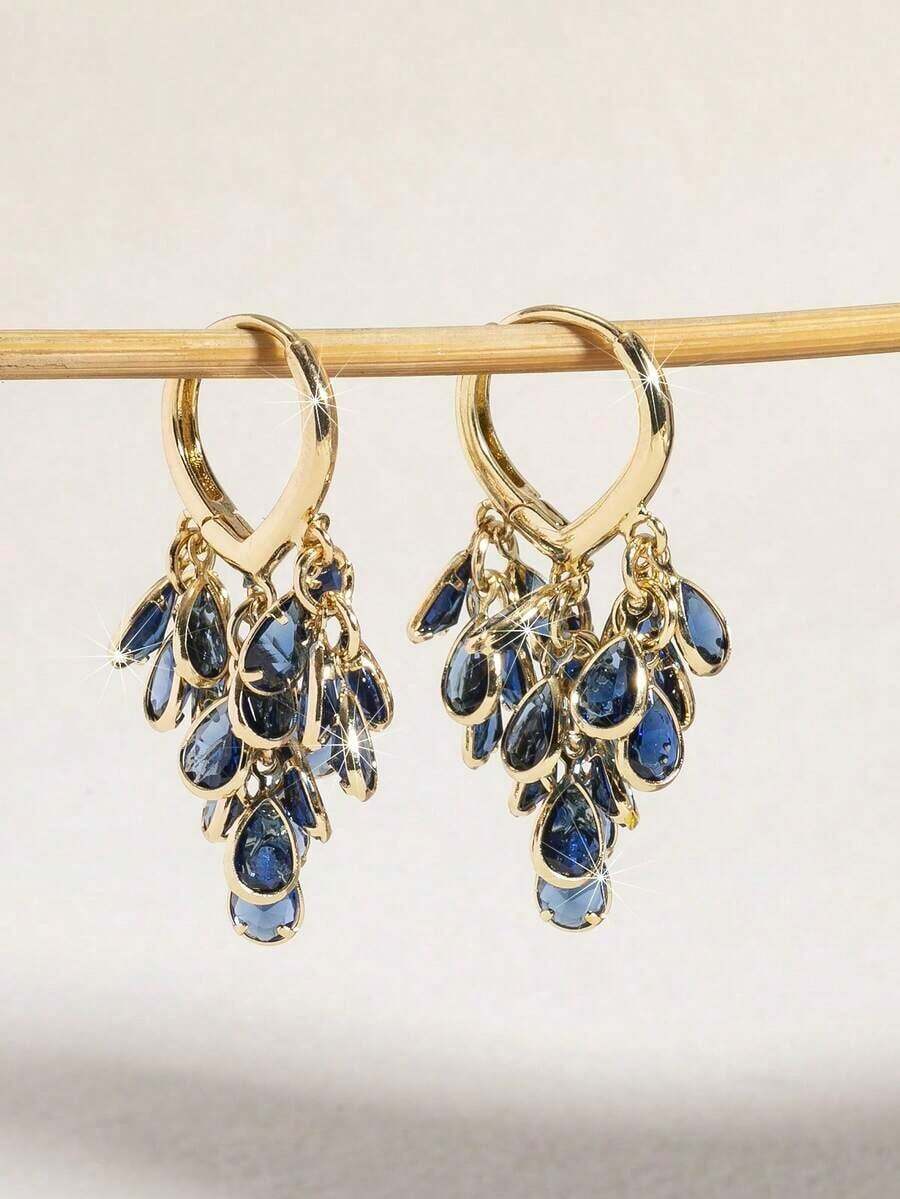 1 Pair Fashionable High-End Luxury Sparkling Elegant Sweet Versatile High-Quality Gold, Silver, Pink, Colorful, Peach, White Water Drop, Heart, Flower, Round Zirconia Hoop Earrings, Suitable For Women's Daily Wear, Weddings, Galas, Parties, Dance Floors, Gifts For Friends VV34 - Protein Multicolor - View 1