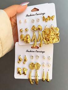 18 piezas Elegante conjunto de aretes con rhinestones y perlas falsas con diseÃ±os de mariposa, corazÃ³n y geomÃ©tricos, regalo de joyerÃ­a de moda para mujeres, adecuado para citas, fiestas, cumpleaÃ±os, vacaciones y uso diario
