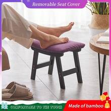 Foot StoolOttoman And Footstool Small Sofa Foot Rest Bamboo Foot Stool Under Desk Extra Seating For Living Room Bedroom And Kitchen Black Stool Legs - Purple Surface