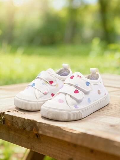 1 Pair Baby Girls' Cute Heart Pattern Low-Top Casual Comfortable Sneakers, Versatile For Daily Wear, Spring/Autumn