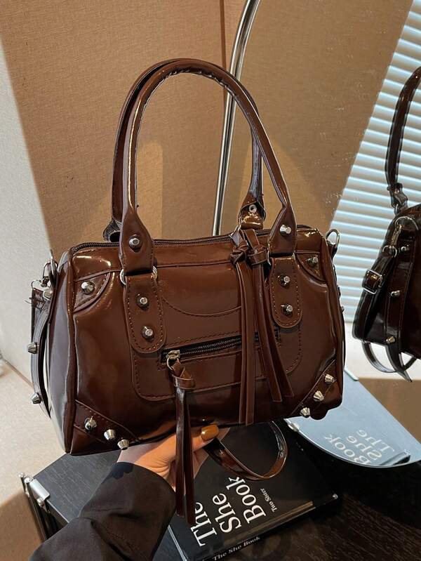 حقيبة يد بنمط دراجة نارية موضة 2025، حقيبة كتف أنيقة، حقيبة كروس بودي شخصية