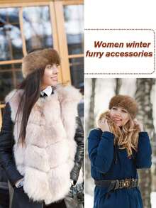 1pc Women Solid White Fuzzy Headband, Earwarmer Hair Band ,Empty Top Winter Fluffy Hat - Multicolor - View 2