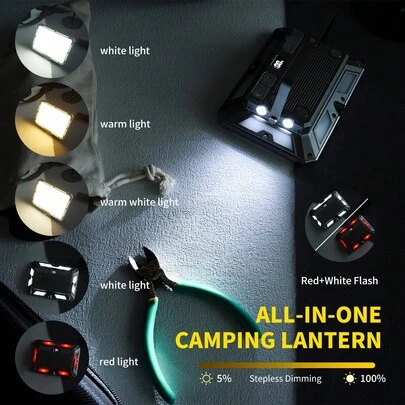 LED Camping Work Lantern, Multifunctional Camping Lights, Battery Powered , 7 Light Modes, IP44 Waterproof, Rechargeable Light With Magnet For Outdoor, Emergency, Fish, Hiking
